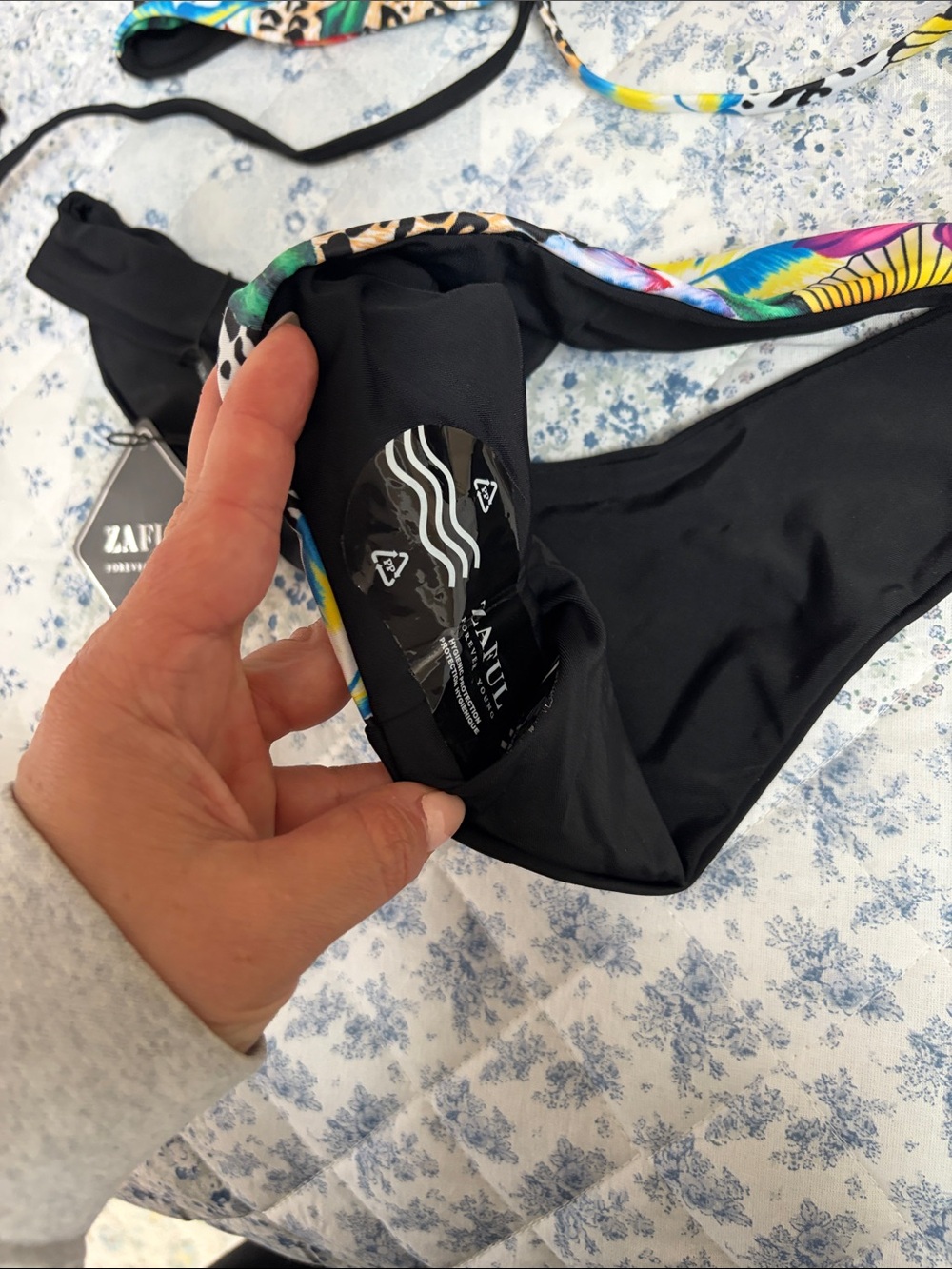 Zaful Black Bikini with Multicolor Floral & Leopard Accents - Picture 3 of 4